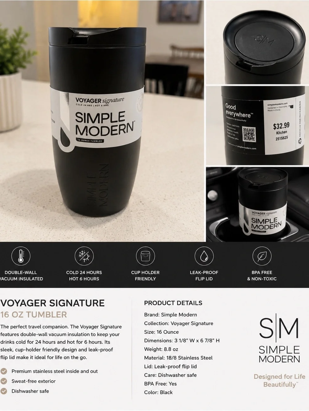 Simple Modern Voyager Signature 16oz Tumbler - Black